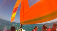 GoPro Sailing Hobie Cat Catamaran Sail Boat at Iberostar Laguna Azul Resort at Varadero Beach Varadero, Cuba