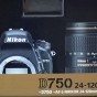The photograph is a medium view of the box the Nikon D750 DSLR camera body and the Nikkor AF-S 24-120 f4 lens kit comes in