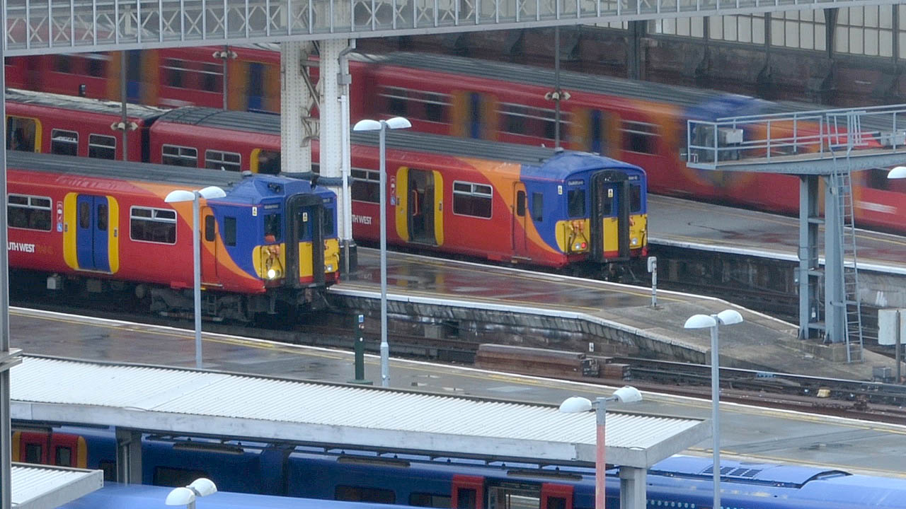 Photograph of trains at Waterloo Train Station from a Time Lapse video of Waterloo Train Station